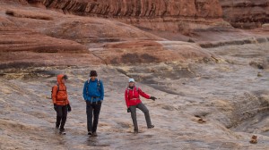Mel, Marc and Nivea hiking through the Needles area of Canyonlands NP, Utah