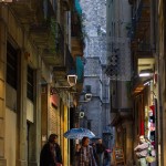 Rainy day Barri Gotic street scene