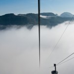 Rising out of the fog in the cable car
