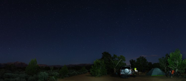 Gooseberry Mesa camp under clear night sky