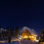 Powder Creek lodge at dawn, Purcell Mountains, British Columbia