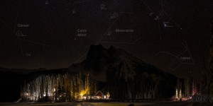 Winter night sky over Emerald Lake Lodge, Yoho National Park, British Columbia