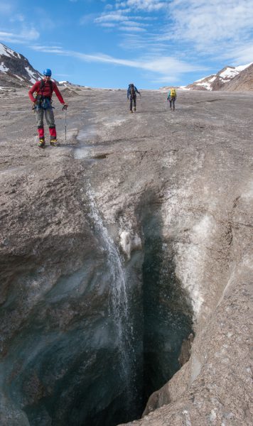 Andy and the mill hole on the Haworth glacier