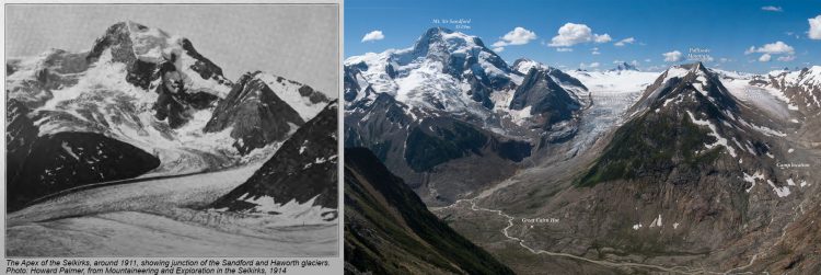 Comparison of Sir Sandford glaciers, 1910 - 2008