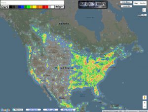 Light pollution map of North America, by DarkSkyFinder.com