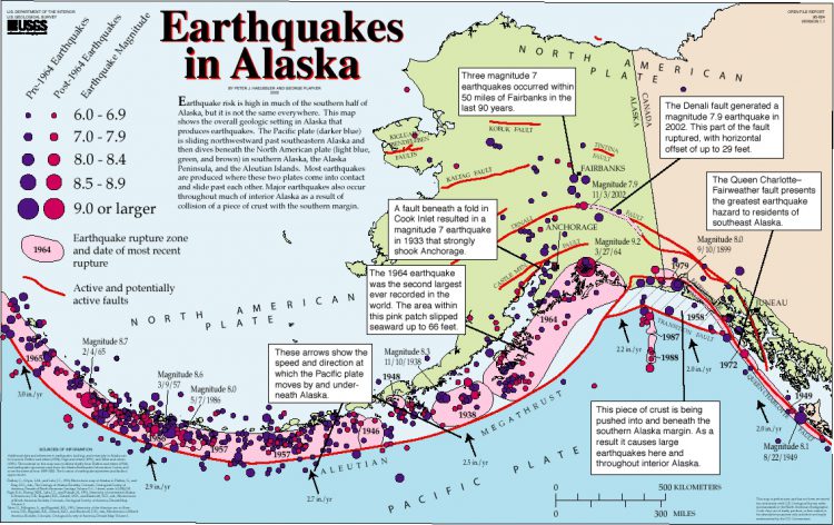Earthquakes along northern Pacific / North American plate boundary. 