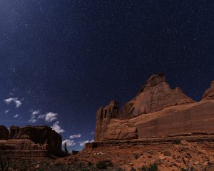 Wall Street lit by moonlight, Arches N.P. Utah