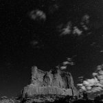 Wall Street, black and white night sky, Arches National Park, Utah