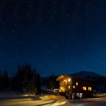 Moonlight on Valkyr lodge, Selkirk Mountains, British Columbia