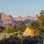 Gooseberry Mesa camp and wall of Zion National Park, Utah