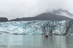 Darren and the Lamplugh glacier. Photo: Josh Prowse